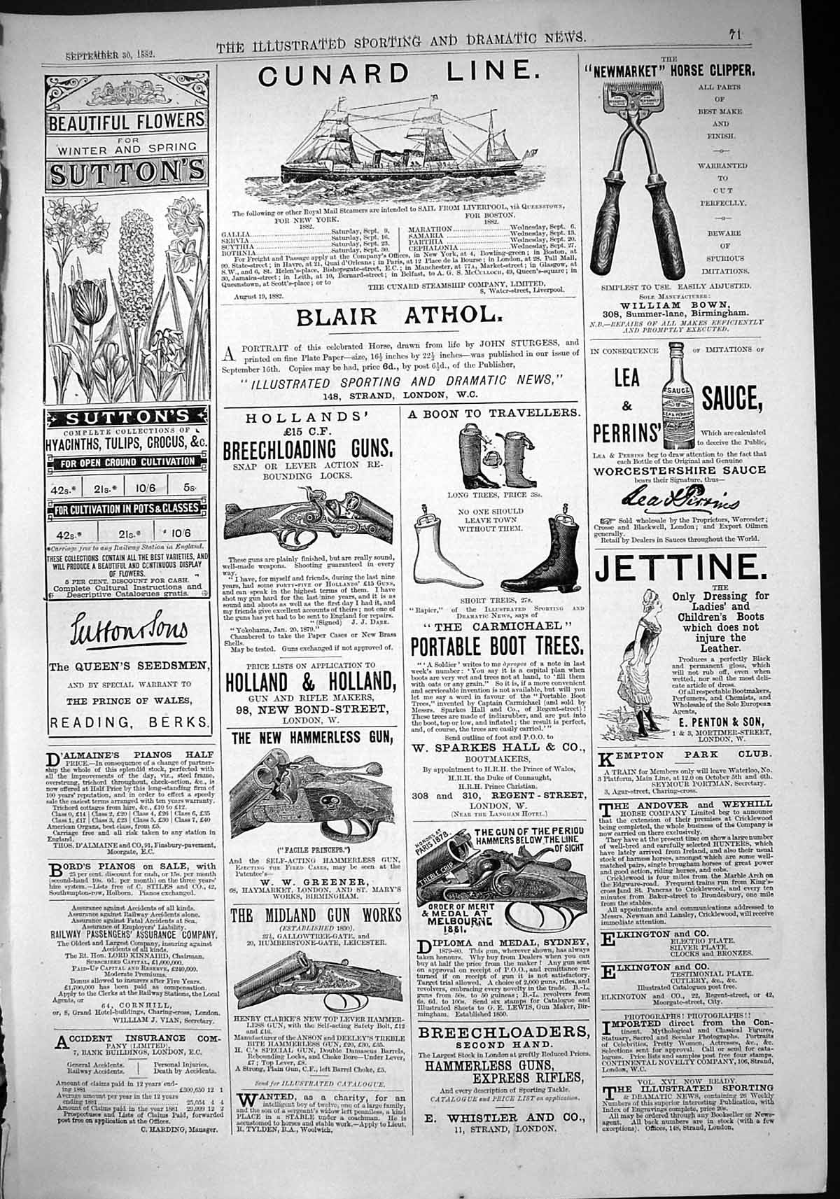 Old 1882 Suttons Seeds Cunard Line Ship Blair Athol Carmichael Boots Victorian