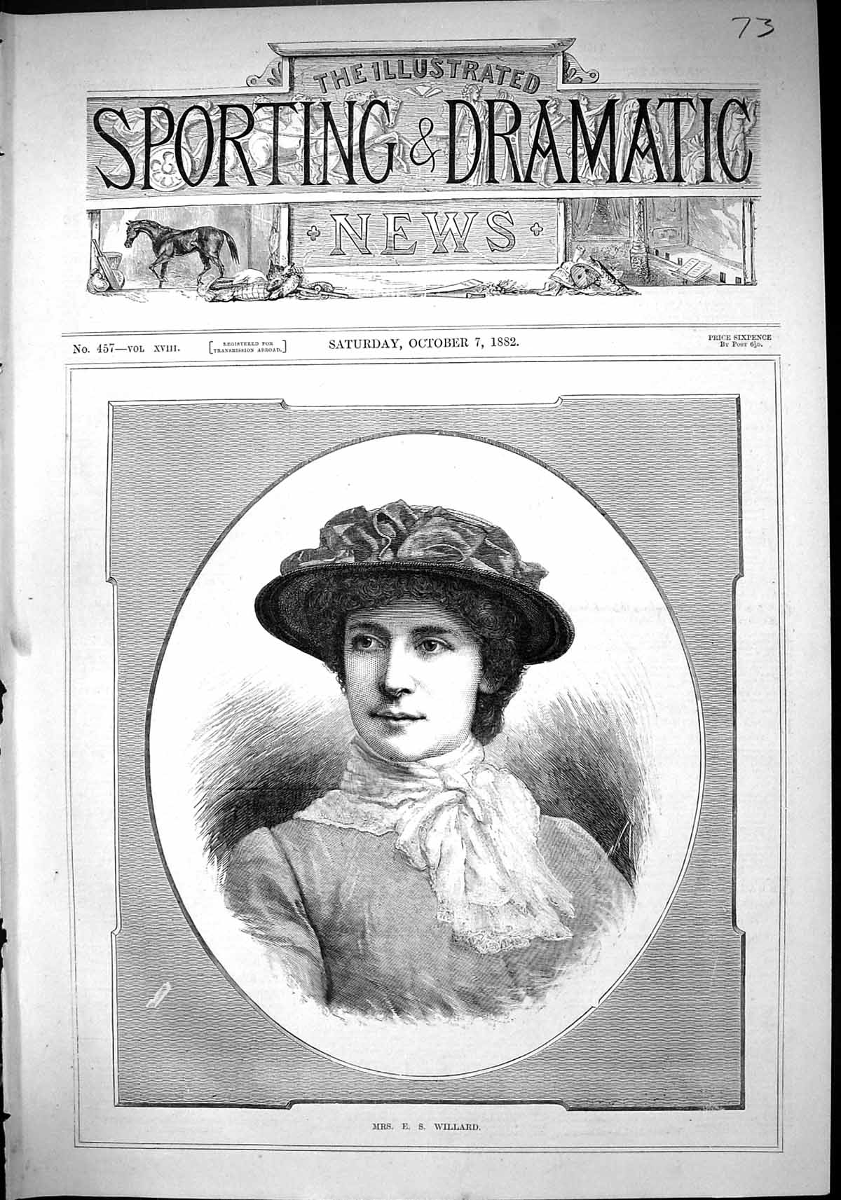 Original Old Antique Print 1882 Portrait Mrs Willard Beautiful Woman Victorian