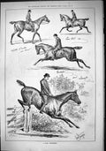 Antique Old Print Sport 1882 Horses Hunting Trainer Jumping Gate John Swain