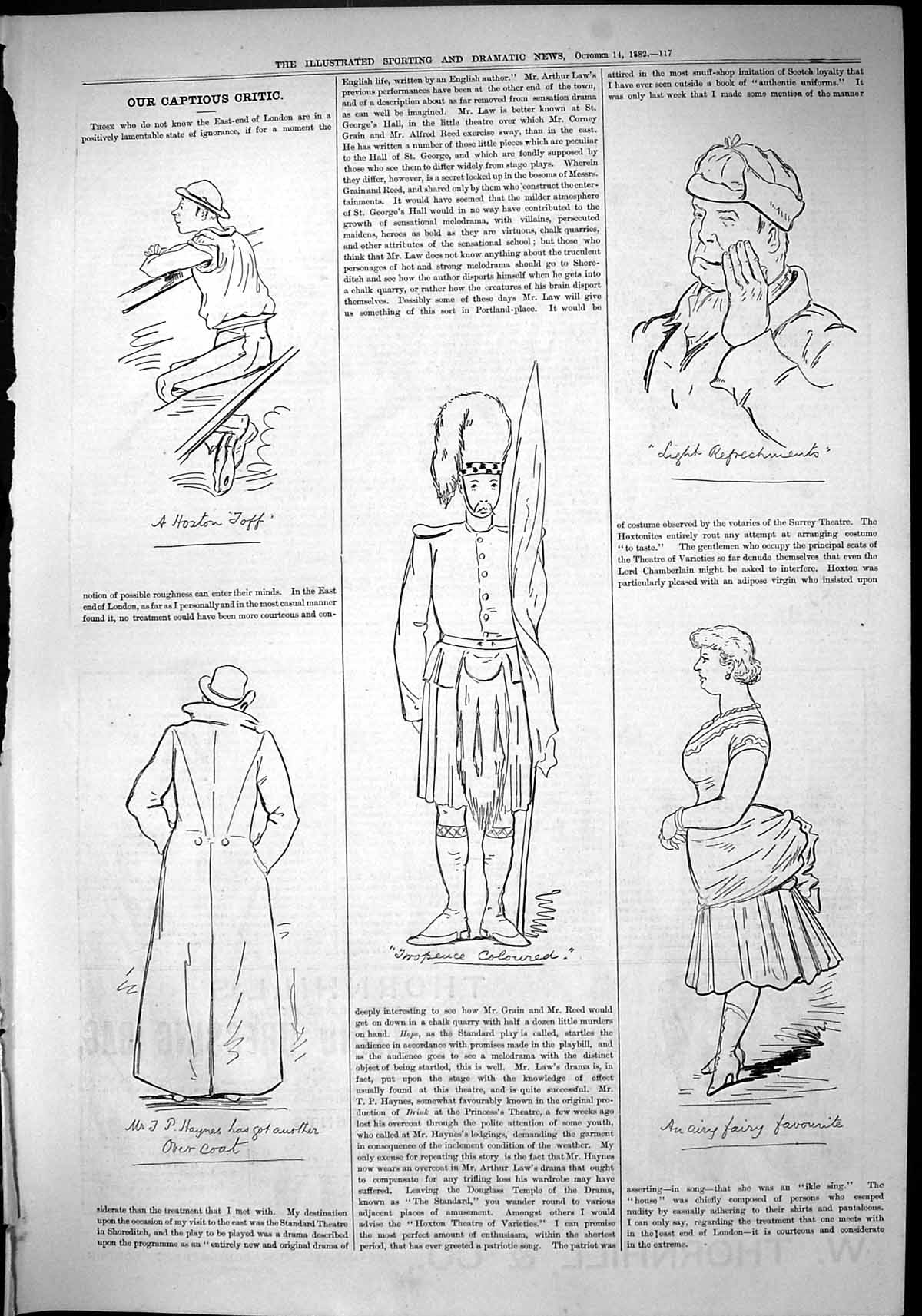 Old Print 1882 Captious Critic Theatre Haynes Guard Uniform Illustration 19th
