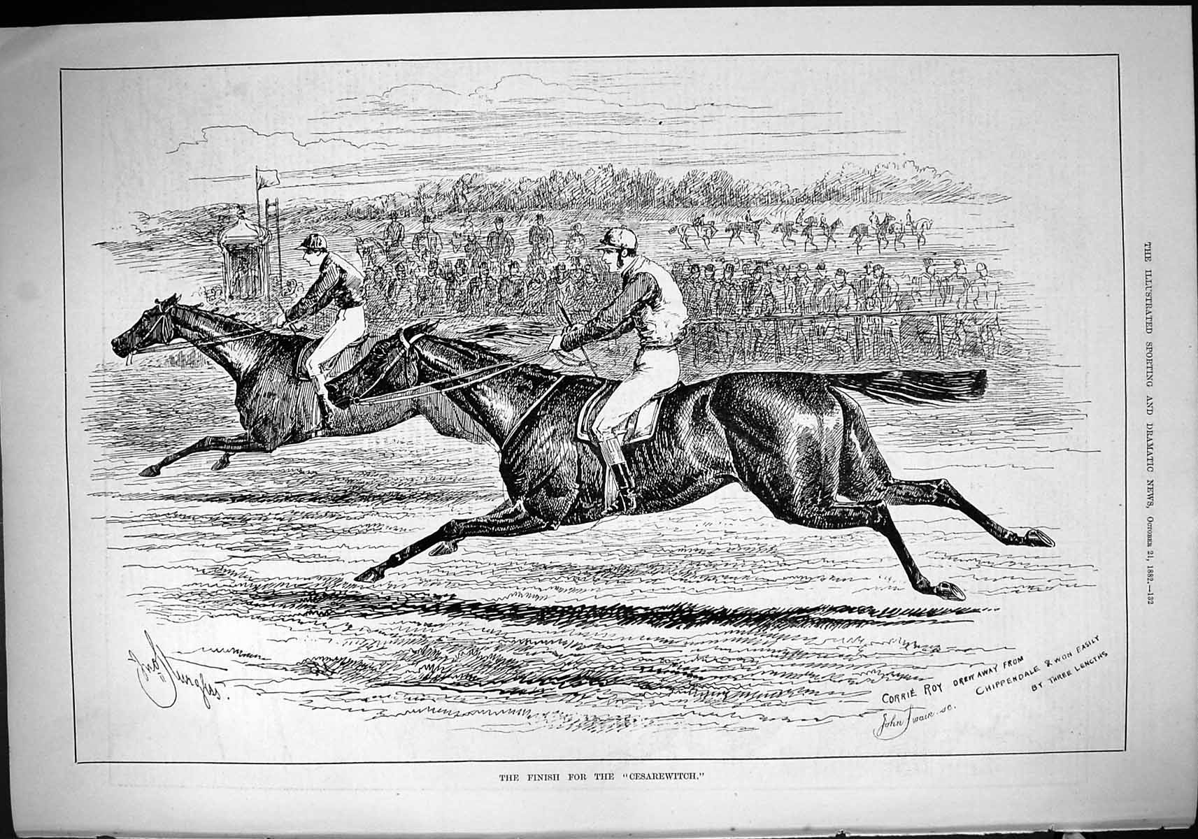 Old 1882 Finish Line Cesarewitch Horse Racing Sport Jockeys Corrie Ro Victorian