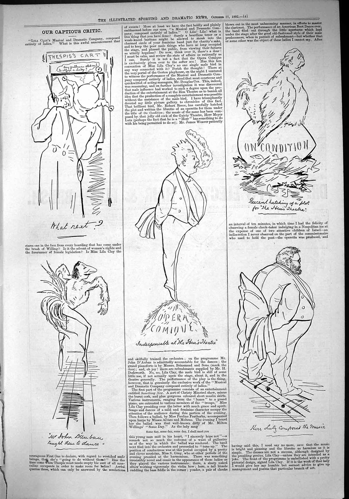 Old 1882 Captious Critic Theatre Opera Comique Herr Lutz Hens Hatchin Victorian