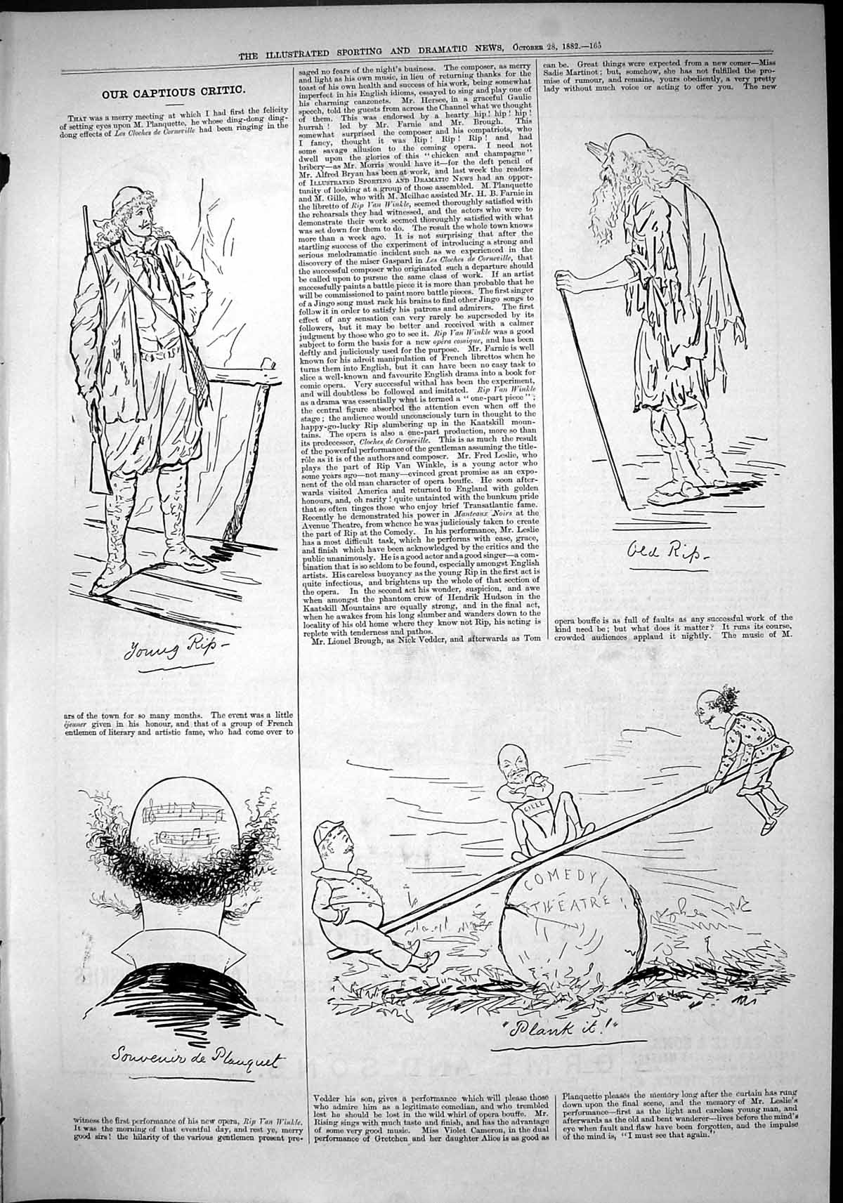 Old 1882 Captious Critic Theatre Young Ripc Comedy See-Saw Illustrati Victorian