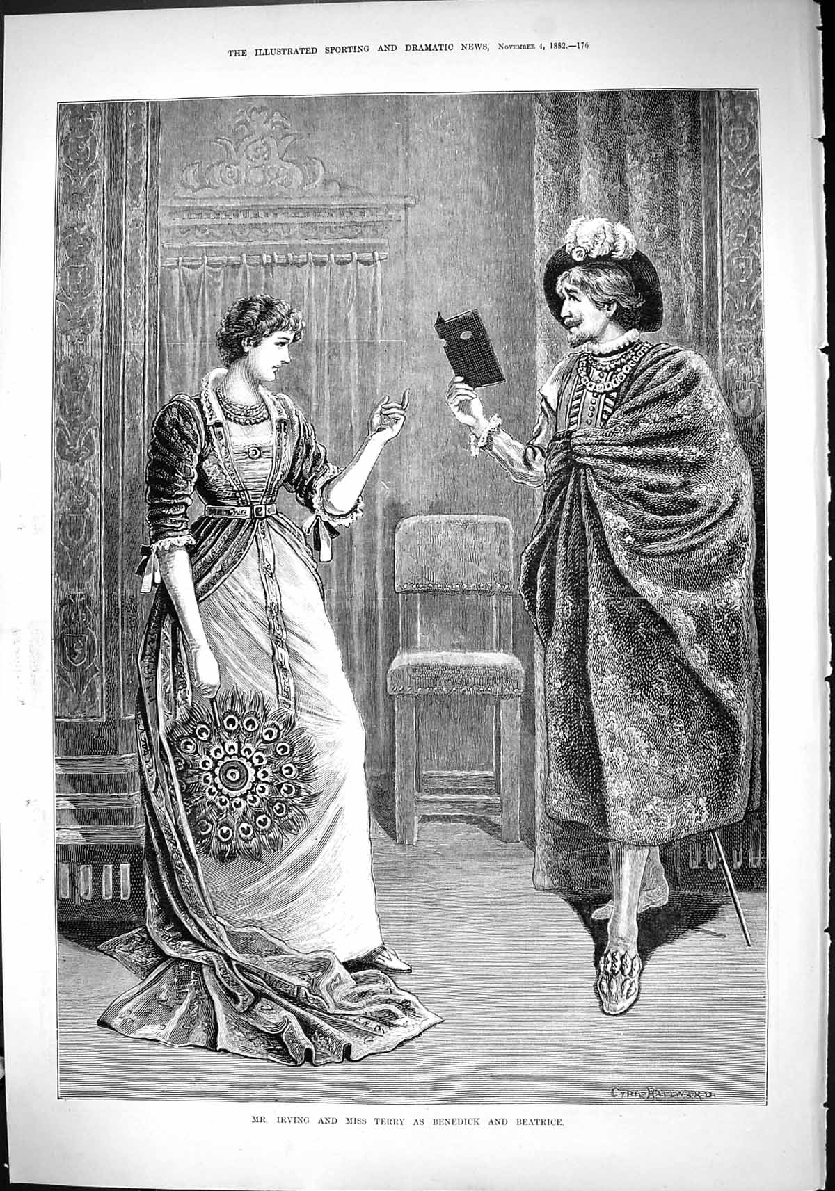 Old 1882 Mr Irving Miss Terry Benedick Beatrice Theatre Actors Cyril Victorian