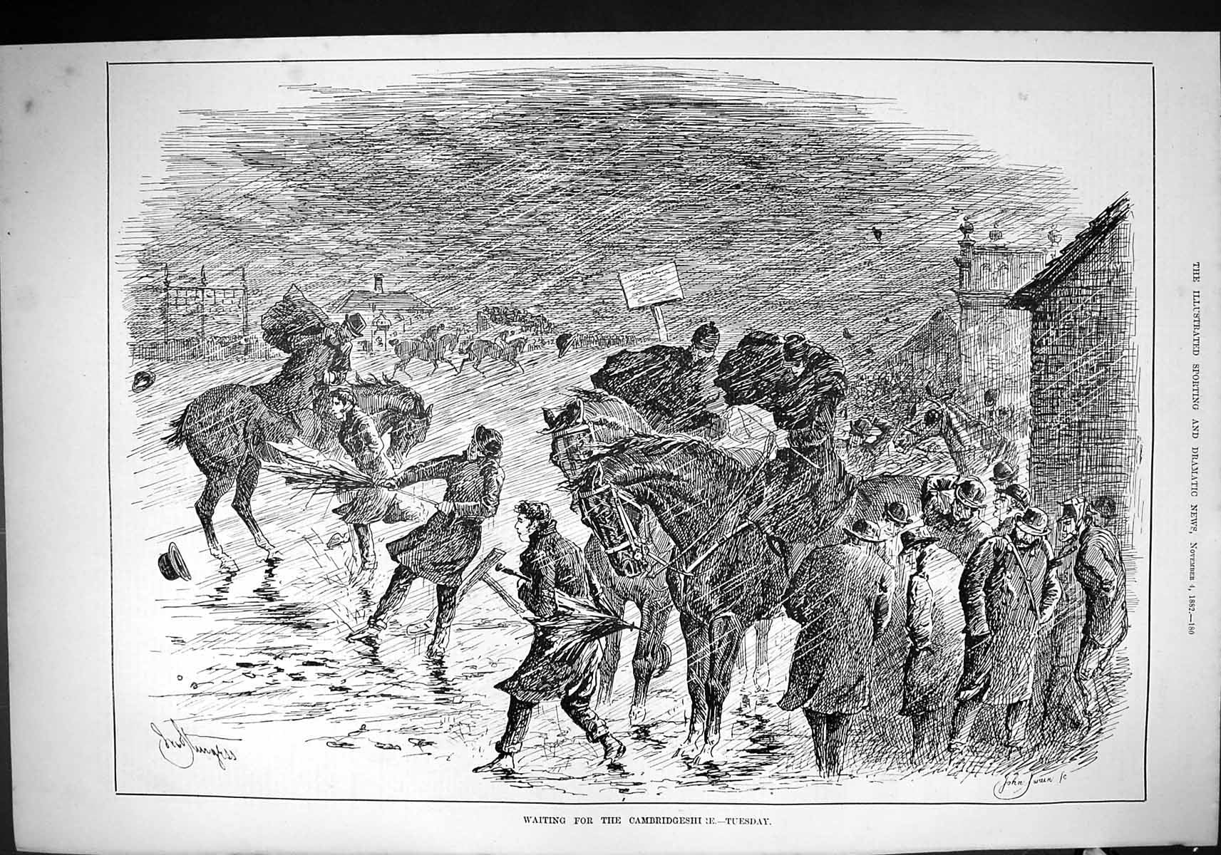 Old Sport 1882 Spectators Waiting Cambridgeshire Horse Racing Stormy Victorian