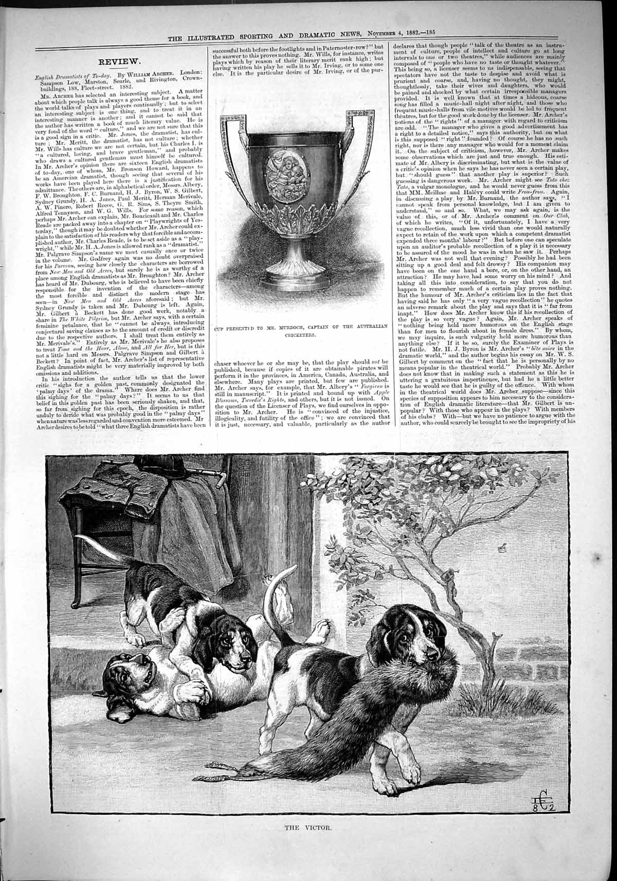 Old 1882 Cup Murdoch Captain Australia Cricket Hound Dogs Fighting Fu Victorian