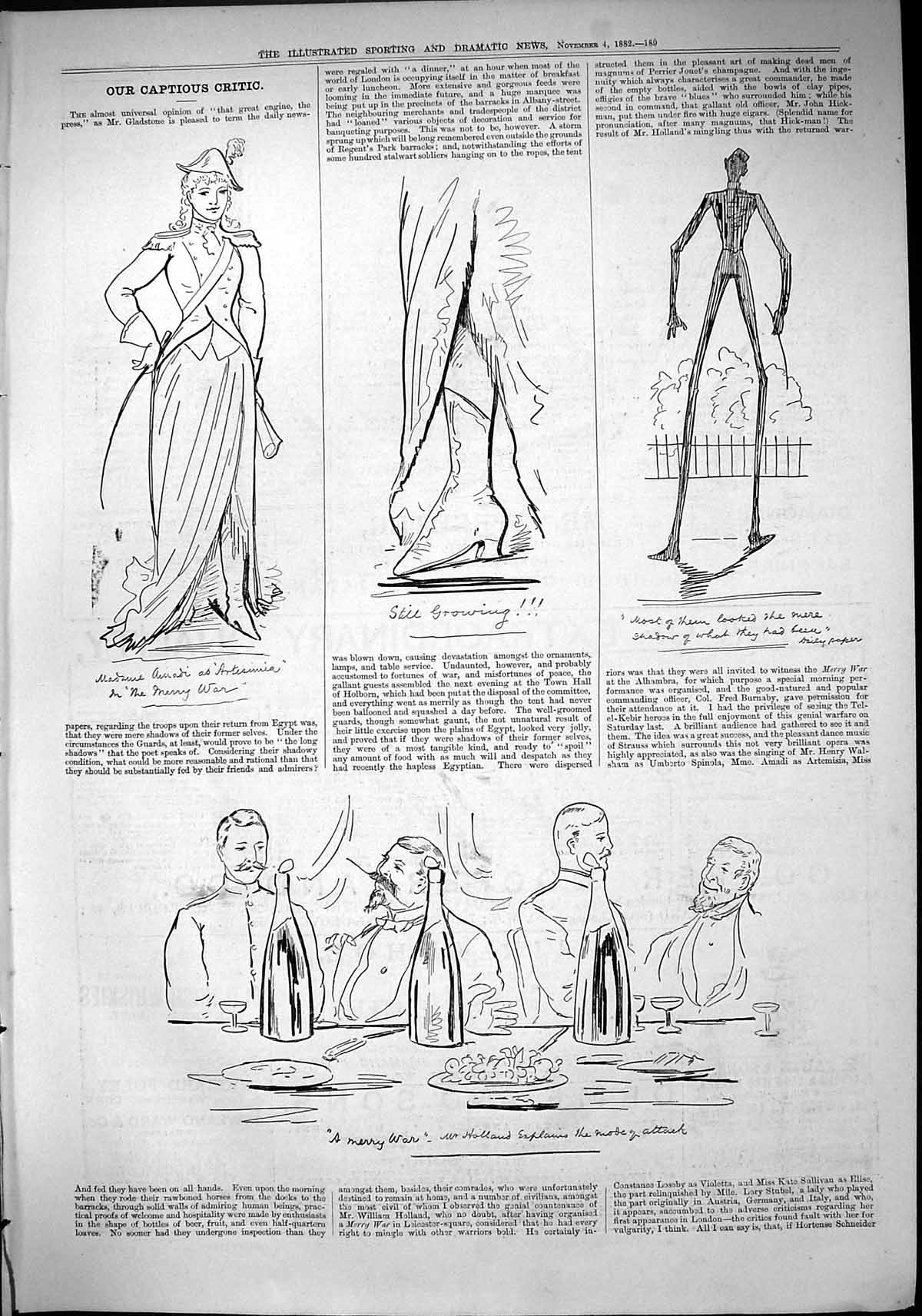 Antique Old Print 1882 Captious Critic Theatre Merry War Holland Artesimia 19th