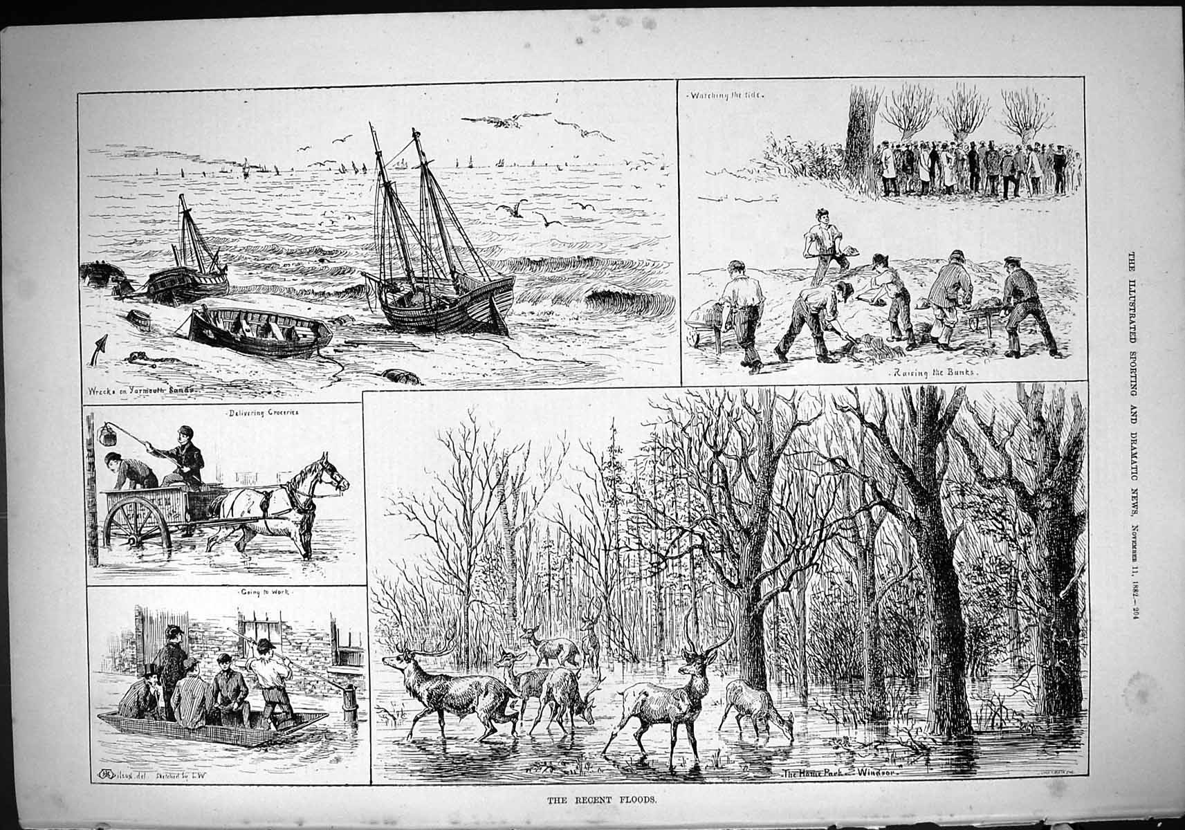 Old Floods Ship Wreck Yarmouth Sands Horse Cart Delivering Groceries