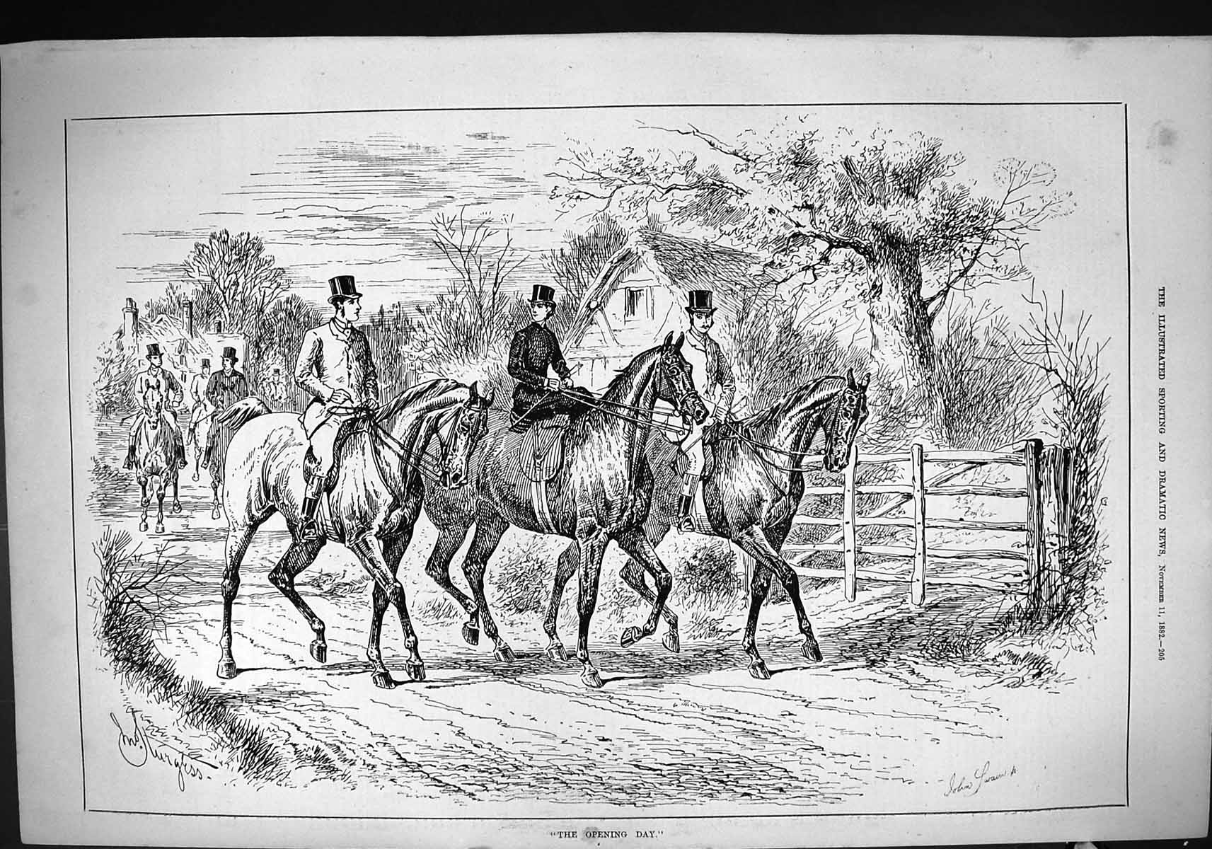 Antique Old Print Sport 1882 Hunting Opening Day Horses Huntsmen John Swain
