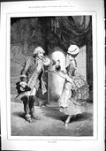 Original Old Antique Print 1882 Courier Man Lady Servant Drinking Tray 19th