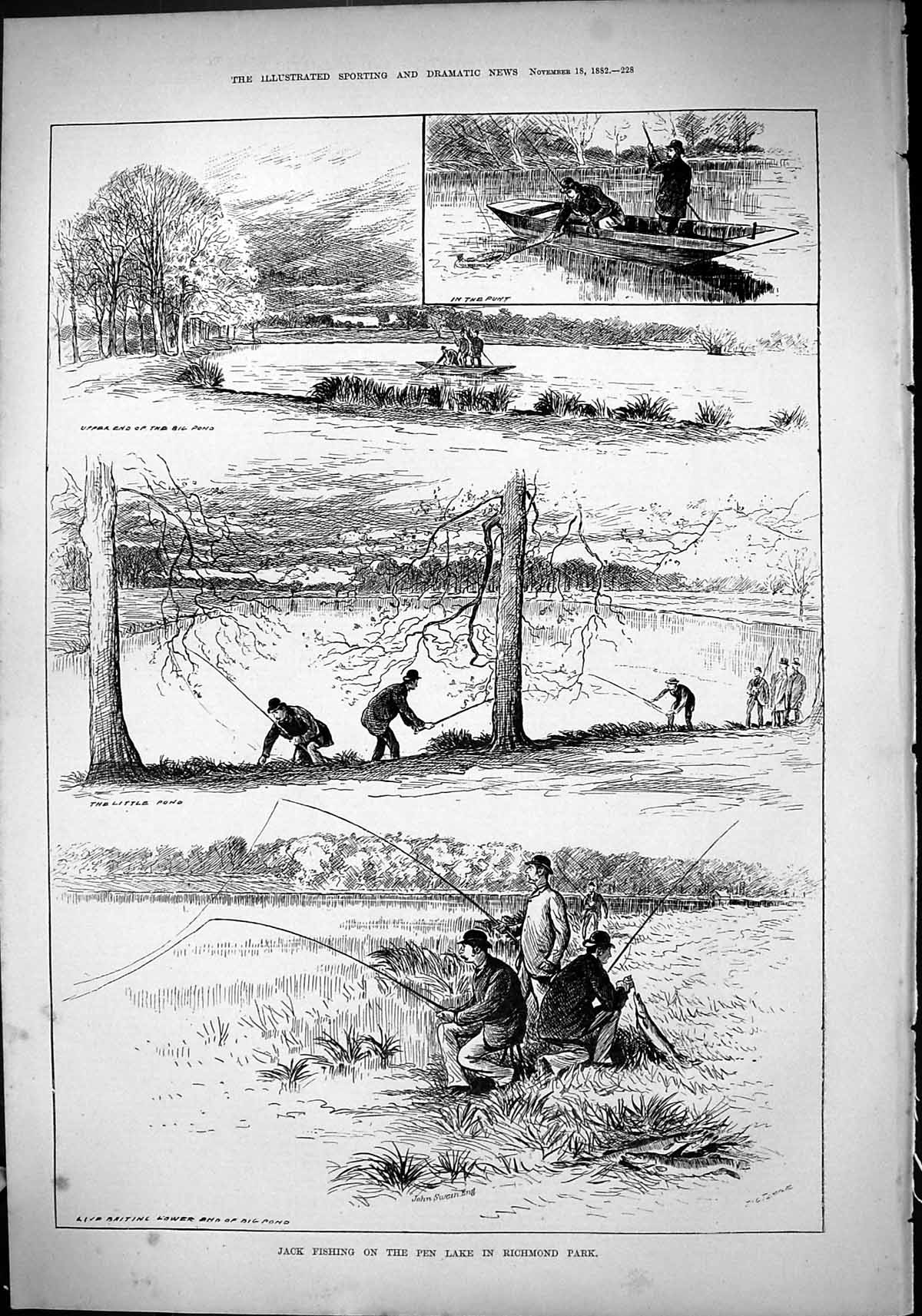 Old Sport 1882 Jack Fishing Pen Lake Richmond Park Angling Fishermen Victorian