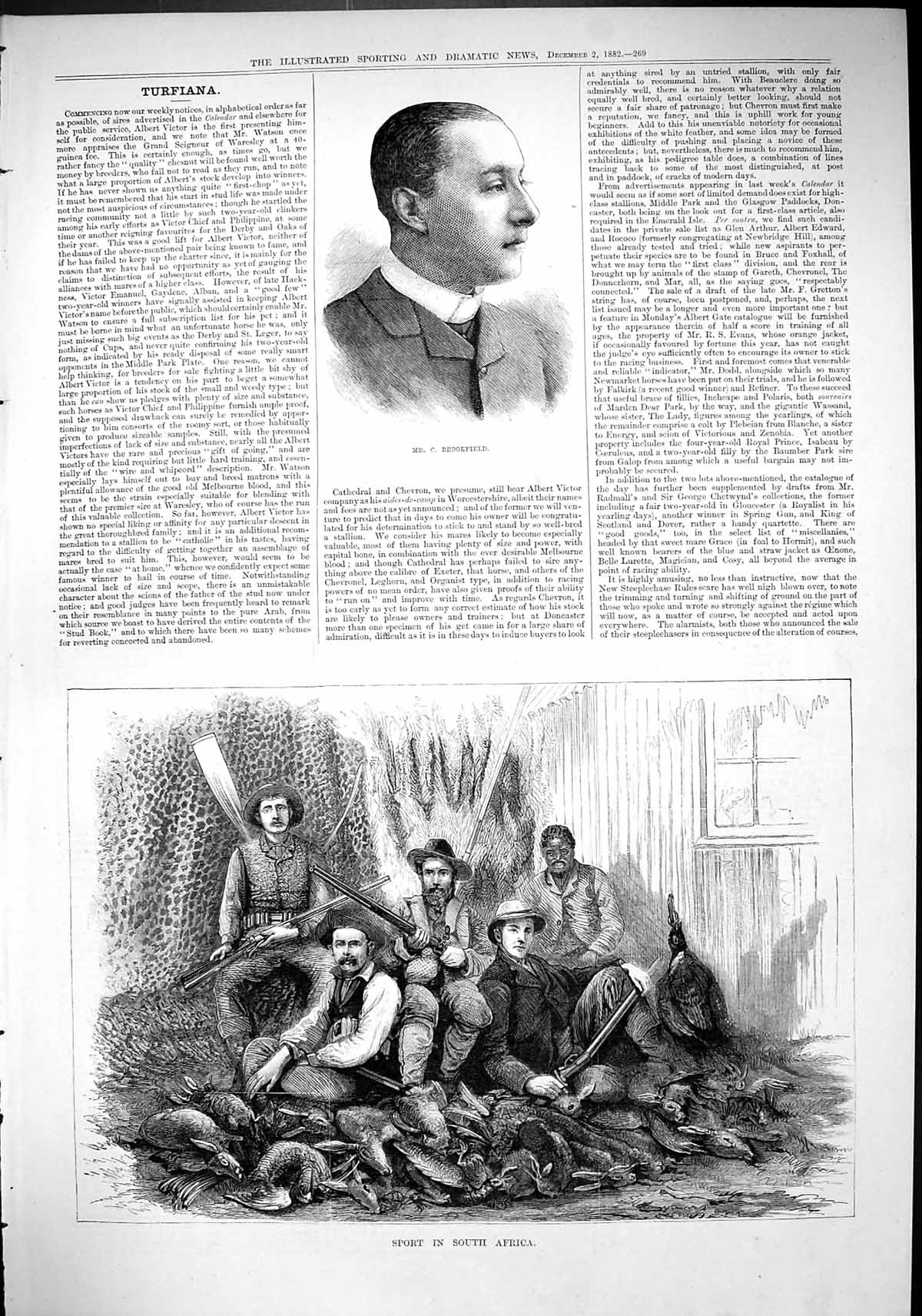 Antique Old Print 1882 Brookfield Sport South Africa Hunting Shooting Animals