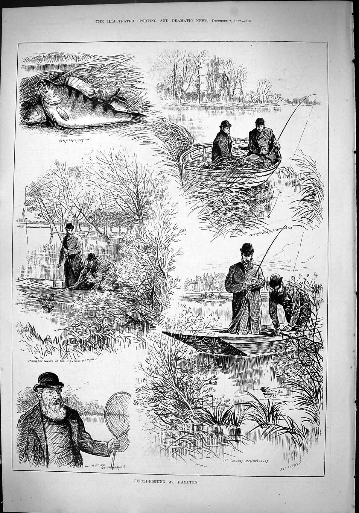 Old Sport 1882 Perch Fishing Hampton Paternoster Ditton Fishermen Ham Victorian