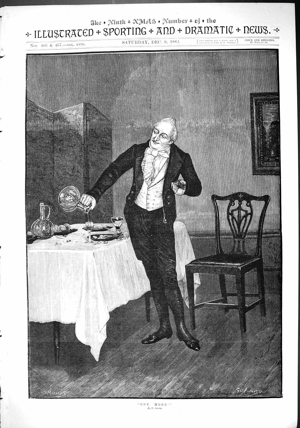 Antique Old Print 1882 One More Man Drinking Table Glasses Decanter Jarvis 19th