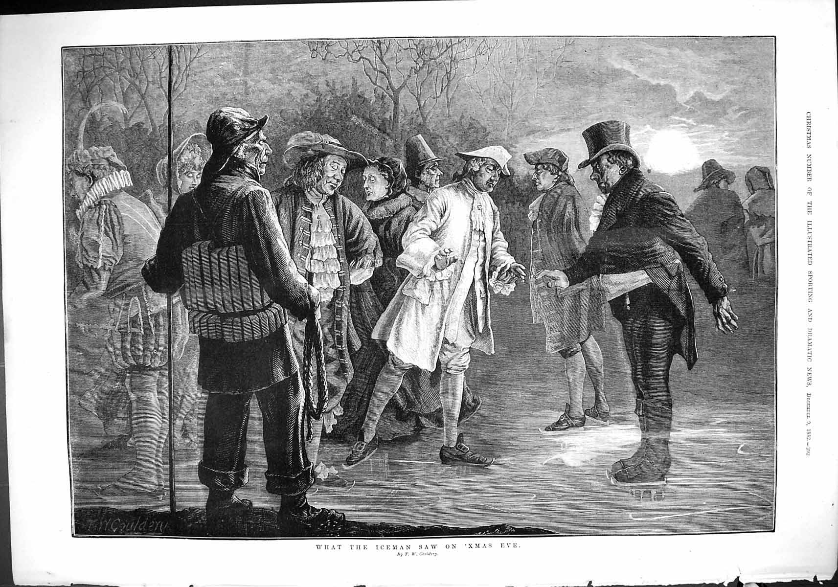 Old 1882 Iceman Christmas Eve Skating Winter Amusement Moonlight Goul Victorian