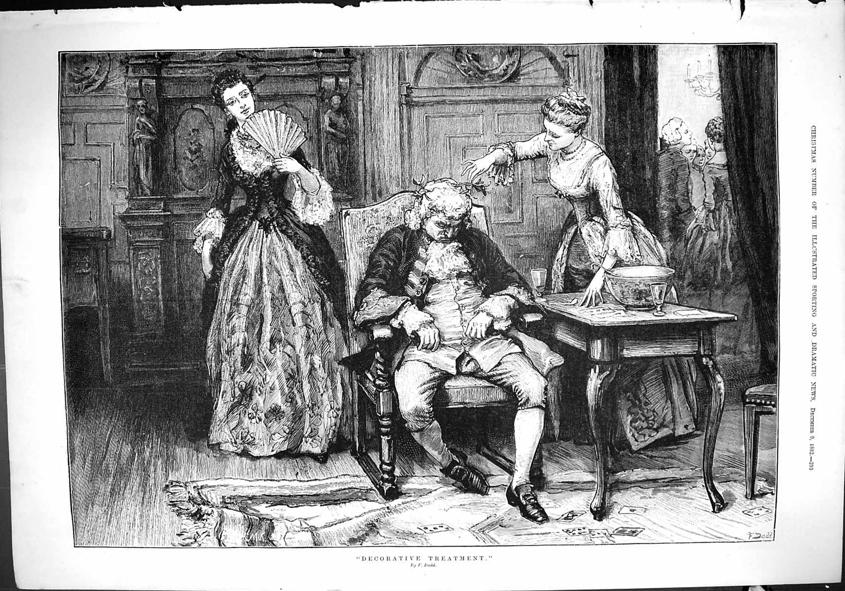 Old 1882 Decorative Treatment Christmas Man Sleeping Ladies Dadd Fine Victorian