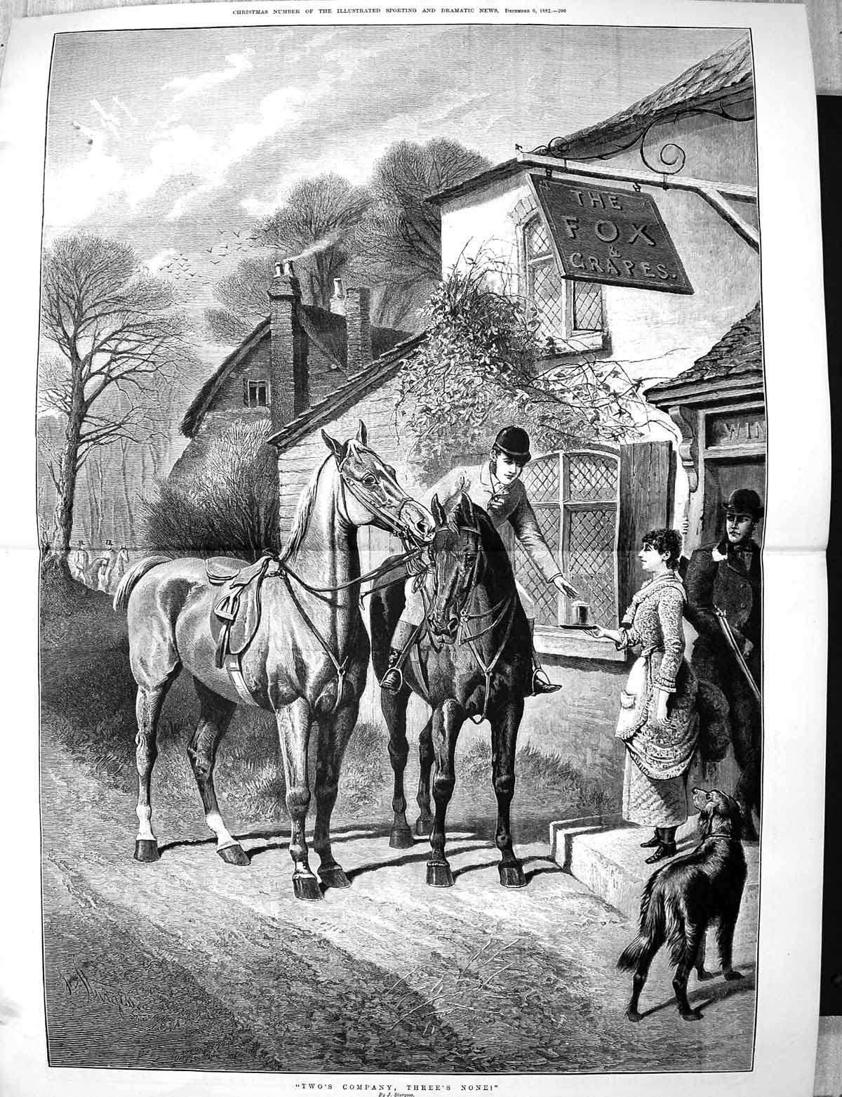 Old 1882 Fox Grapes Public House Horses Huntsmen Two'S Company Three' 19th