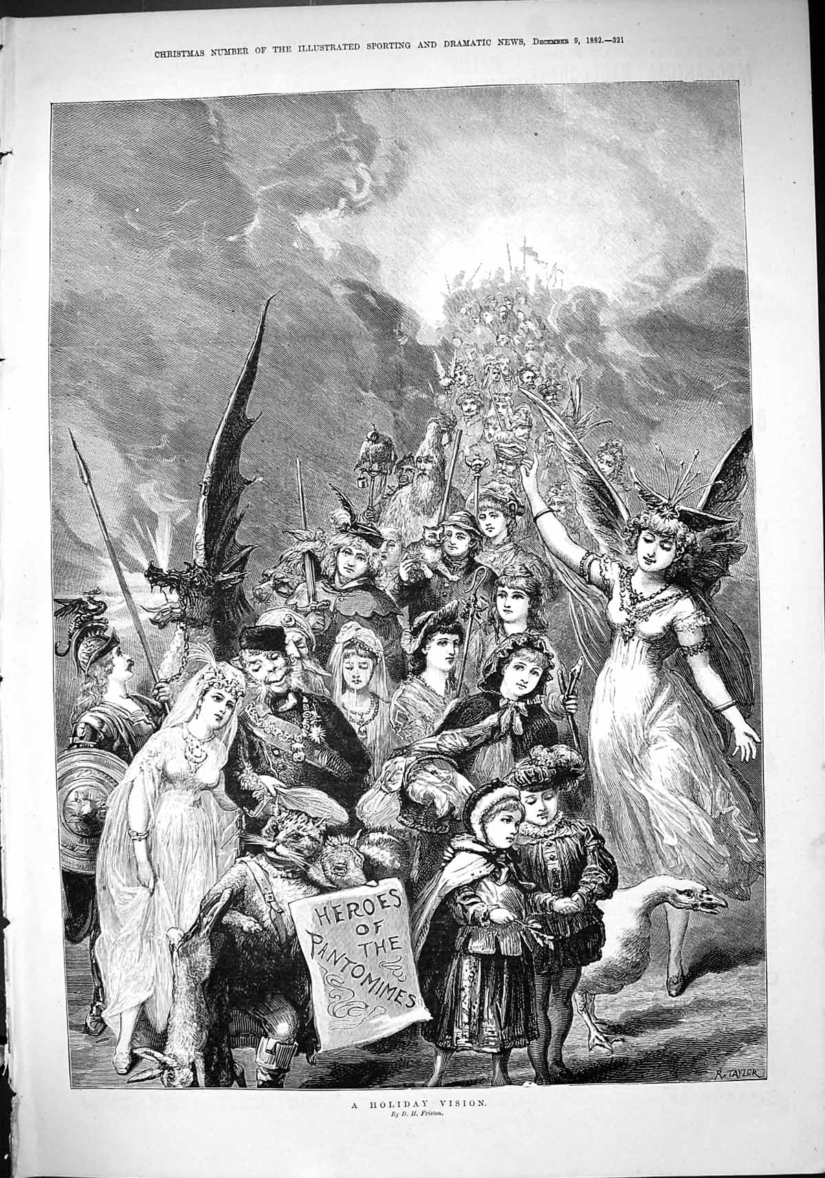Old Antique Print 1882 Holiday Vision Heroes Pantomimes Actors Procession 19th