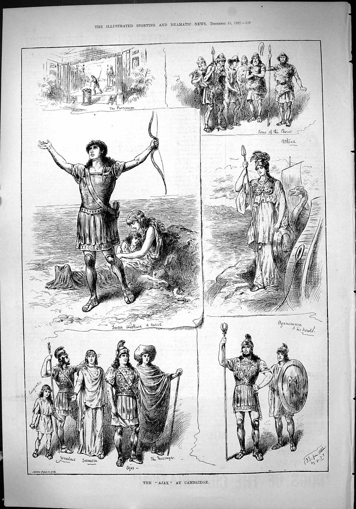 Old 1882 Ajax Cambridge Theatre Athena Agamemnon Memelaus Jeemessa Me Victorian