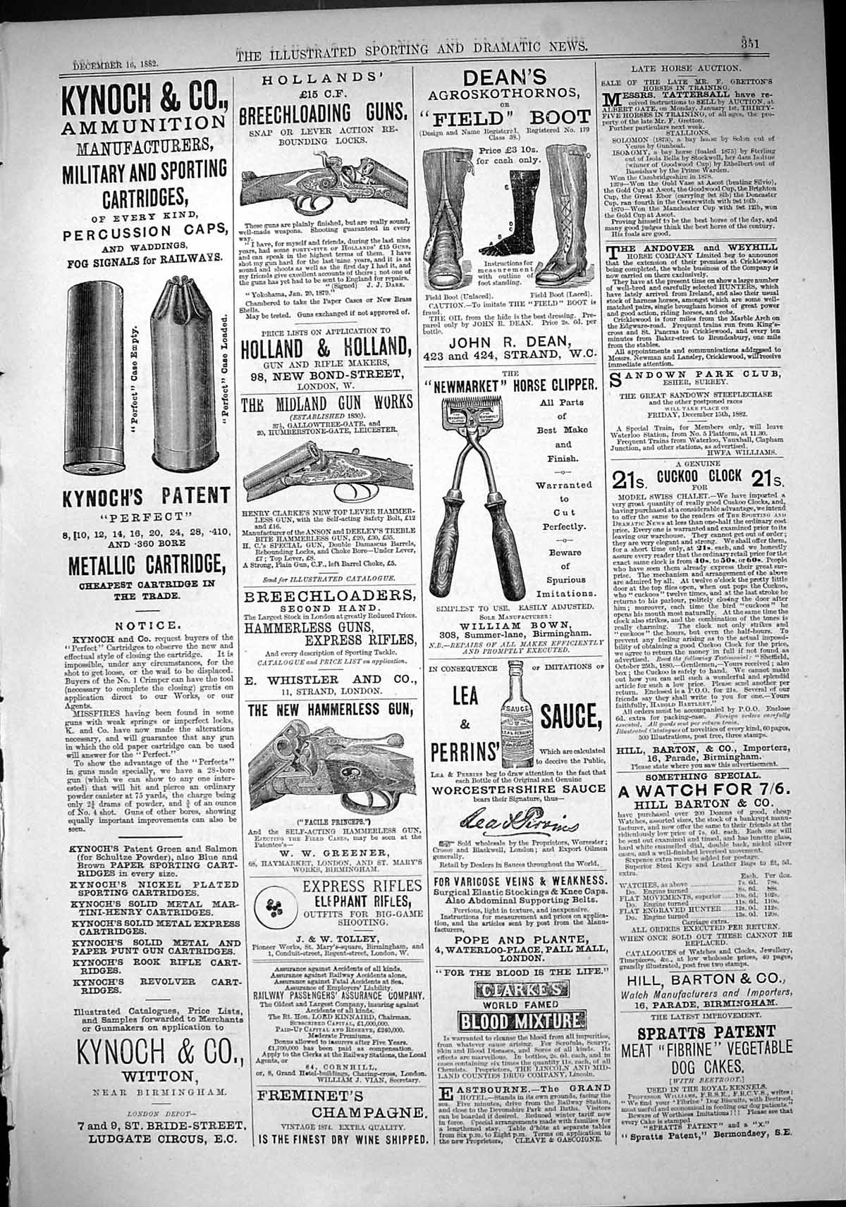 Antique Print 1882 Kynoch Witton Holland Gun Dean Boot Lea Perrins Clarkes 19th