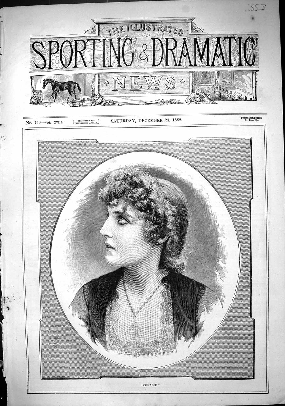 Original Old Antique Print 1882 Portrait Beautiful Woman Coralie 19th
