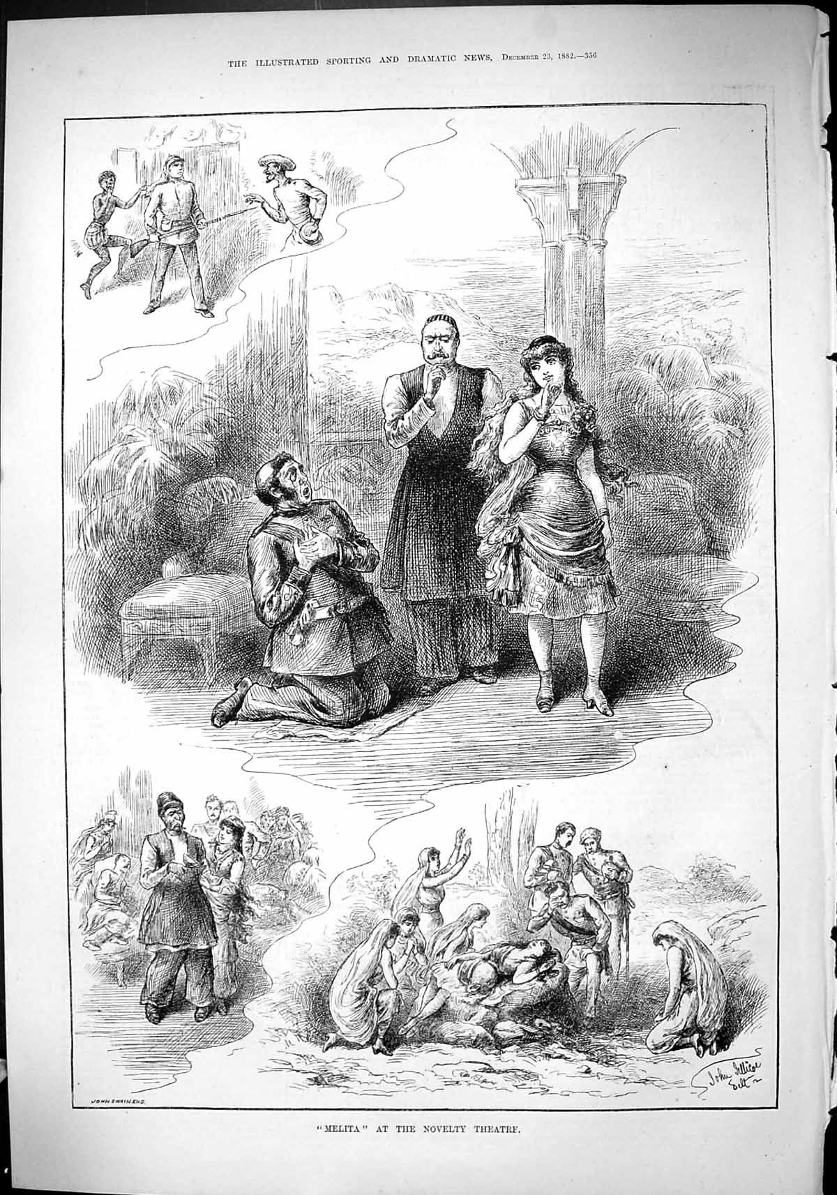 Antique Print 1882 Melita Novelty Theatre Actors Scene John Swain Jellicoe 19th