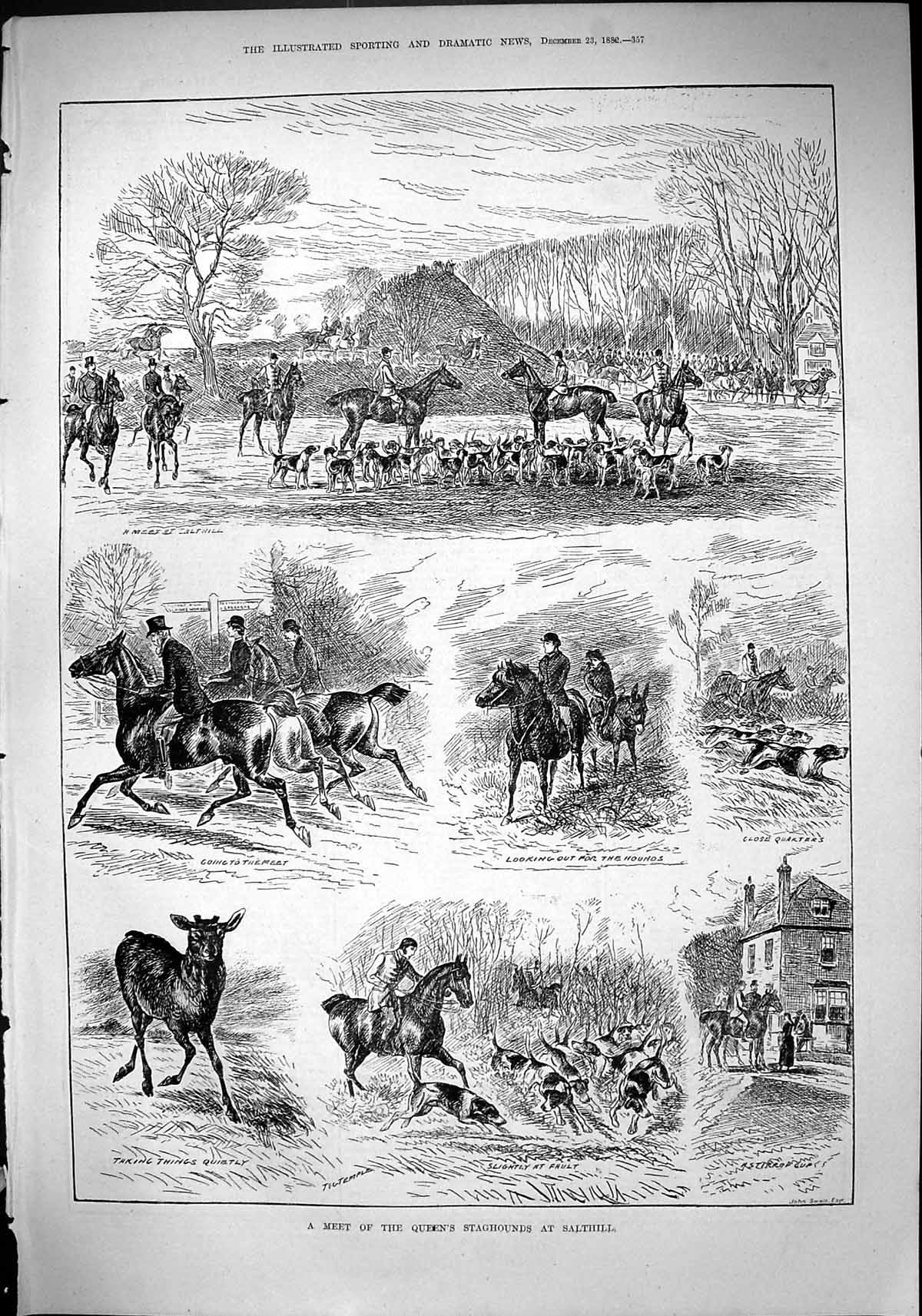 Old Sport 1882 Hunting Meet Queen'S Staghounds Salthill Hounds Horses Victorian