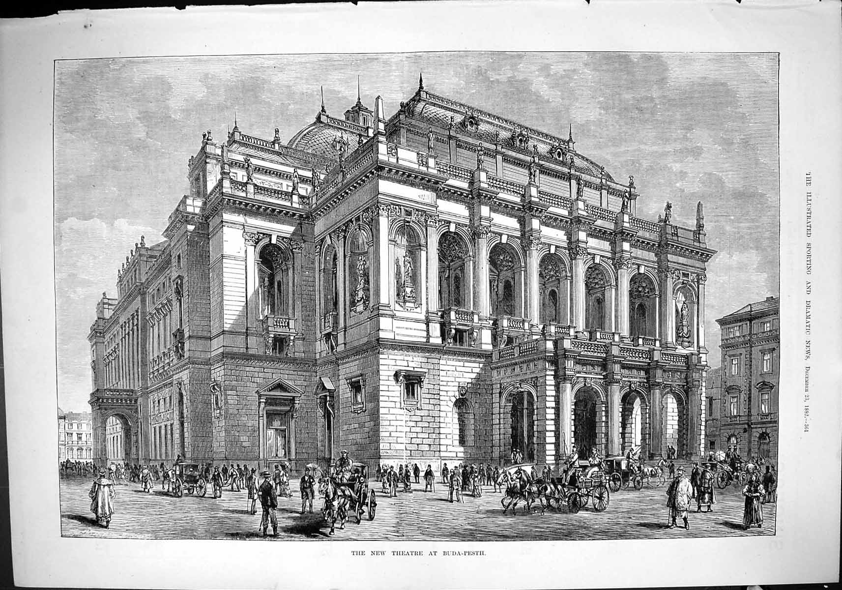 Old 1882 Exterior Architecture Theatre Buda-Pesth Hungary Building St Victorian
