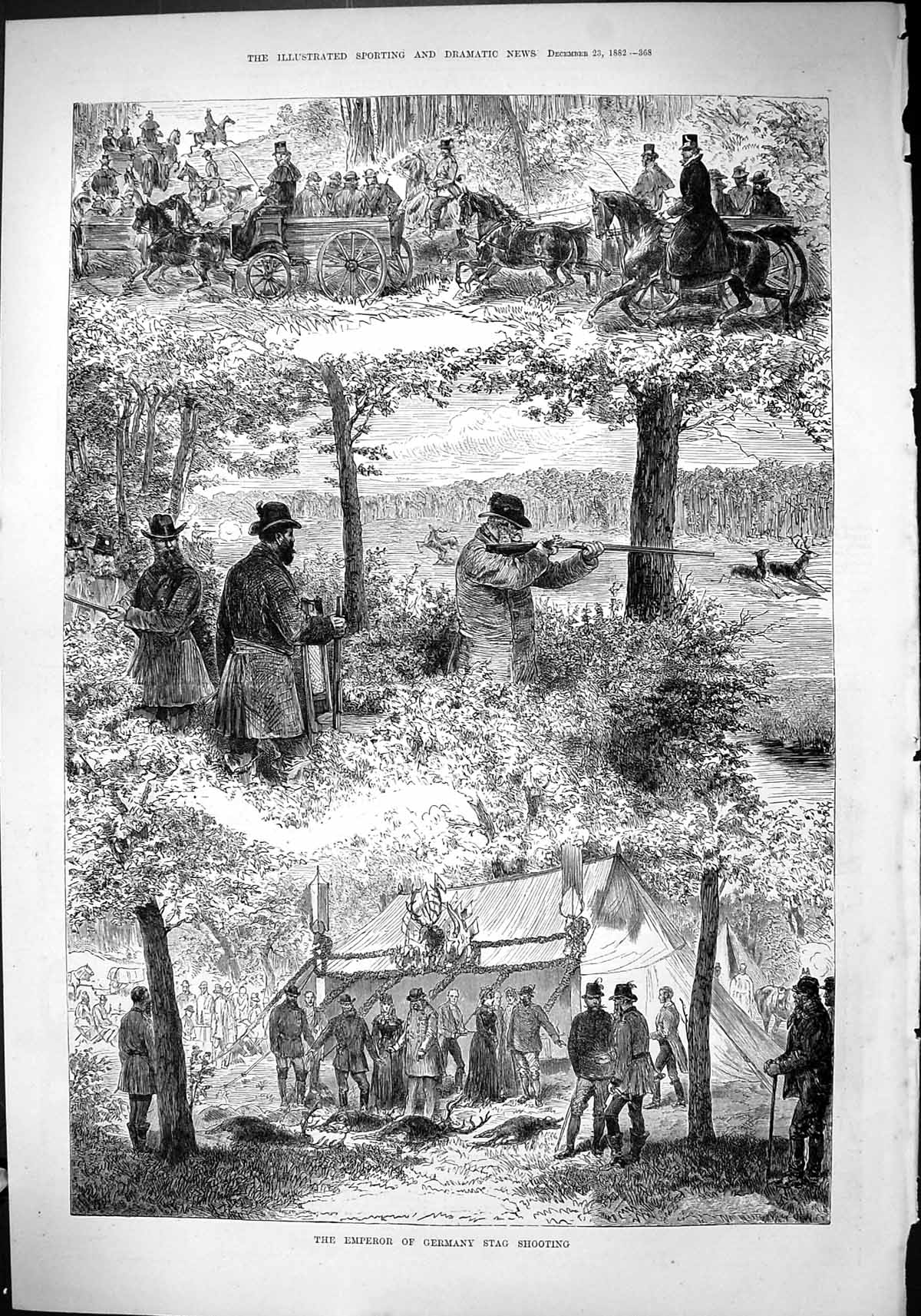 Old Sport 1882 Emperor Germany Stag Shooting Hunting Camp Tent Men Ri Victorian