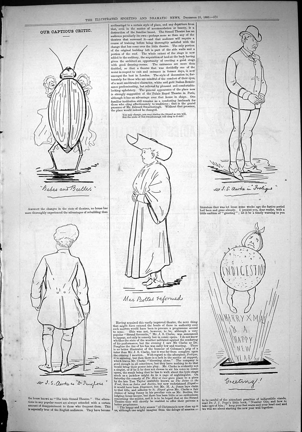 Old Print 1882 Captious Critic Theatre Babes Beetles Clarke Illustration 19th