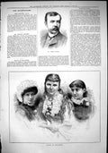 Old Print 1882 Portrait Charles Glenney Beautiful Girls Women Buda-Pesth 19th