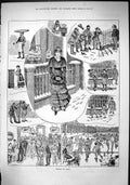 Old 1882 Winter Scene Town Ice Skating Amusements Romance Dancing Joh Victorian