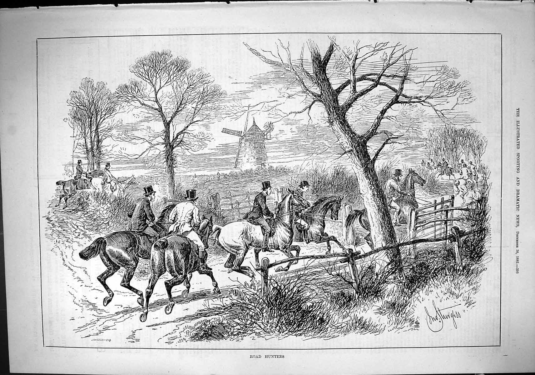 Old Sport 1882 Road Hunters Hunting Horses Hounds Windmill John Swain Victorian