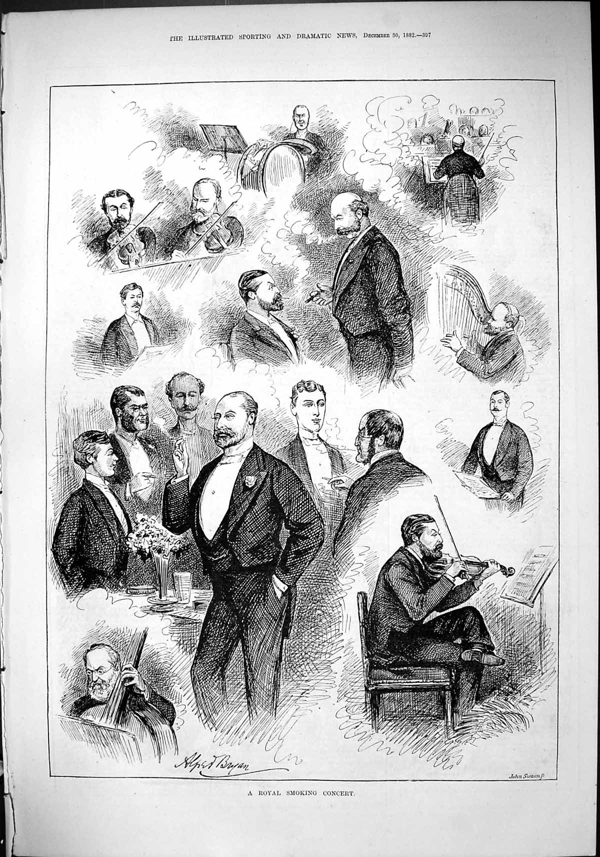 Old 1882 Royal Smoking Concert Men Music Instruments Violin John Swai Victorian