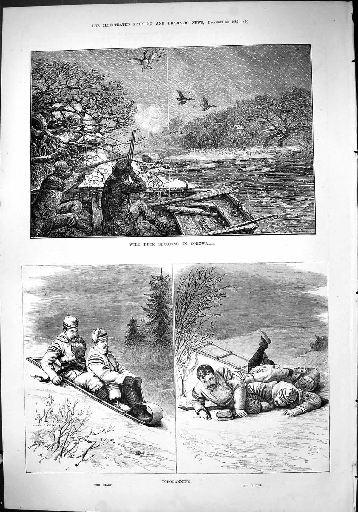 Old Sport 1882 Wild Duck Shooting Cornwall Snow Toboganning Winter Sl Victorian