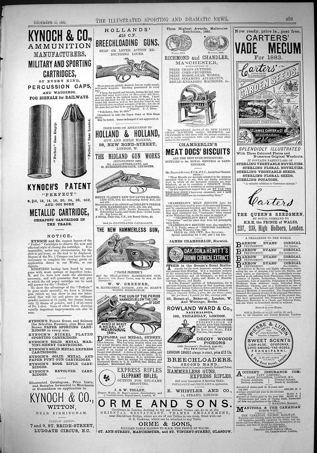 Old 1883 Kynoch Cartridge Holland Guns Orme Carters Seeds Chamberlin Victorian