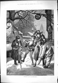 Antique Print 1883 Street Scene People Returning Masquerade Guard Man Lamp 19th
