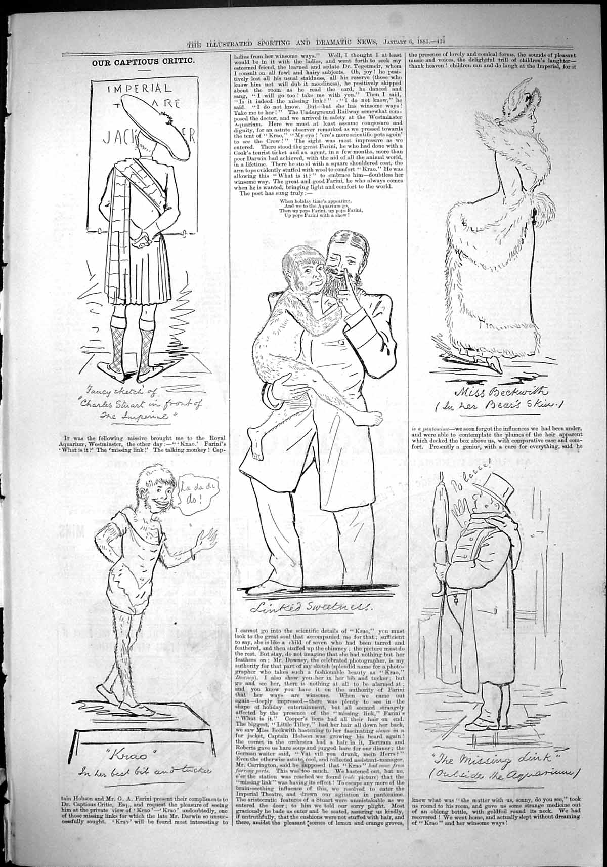 Old 1883 Captious Critic Theatre Illustration Charles Stuart Miss Bec Victorian