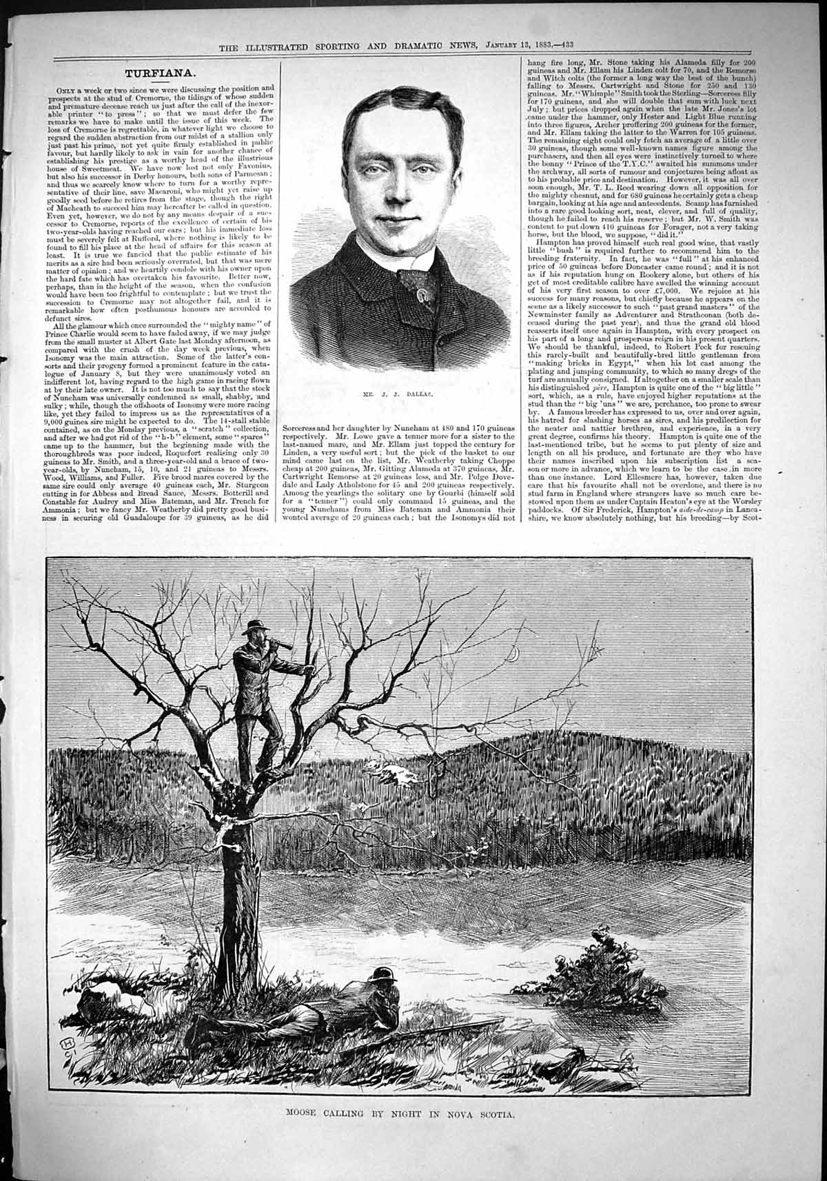 Antique Old Print Sport 1883 Moose Hunting Nova Scotia Men Shooting Dallas 19th