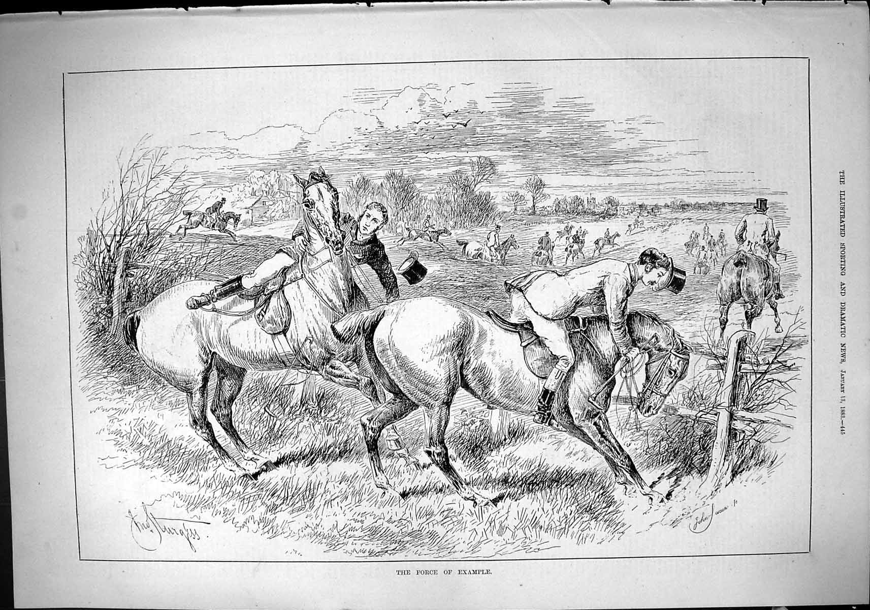 Old Sport 1883 Force Example Horses Hunting Refusing Fence John Swain Victorian