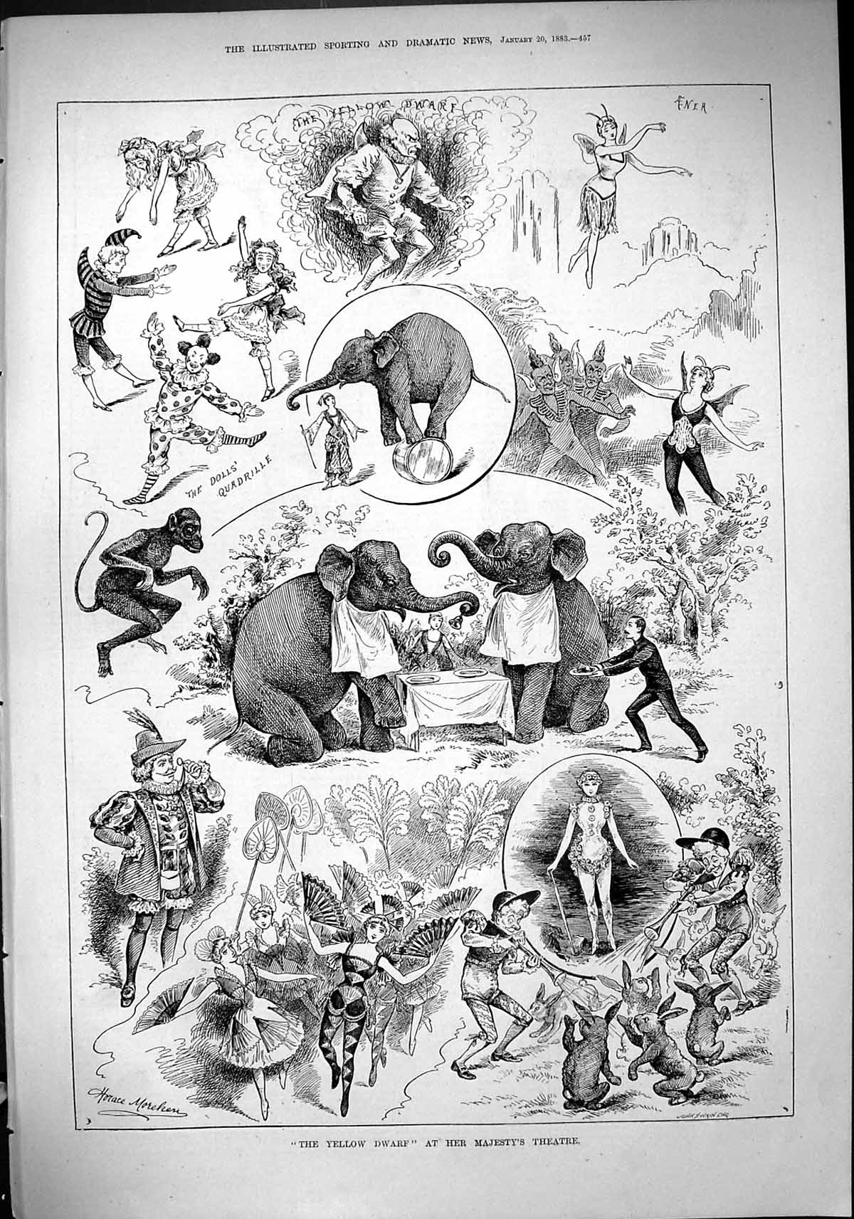 Old 1883 Yellow Dwarf Majesty Theatre Doll'S Quadrille Elephants Cost Victorian
