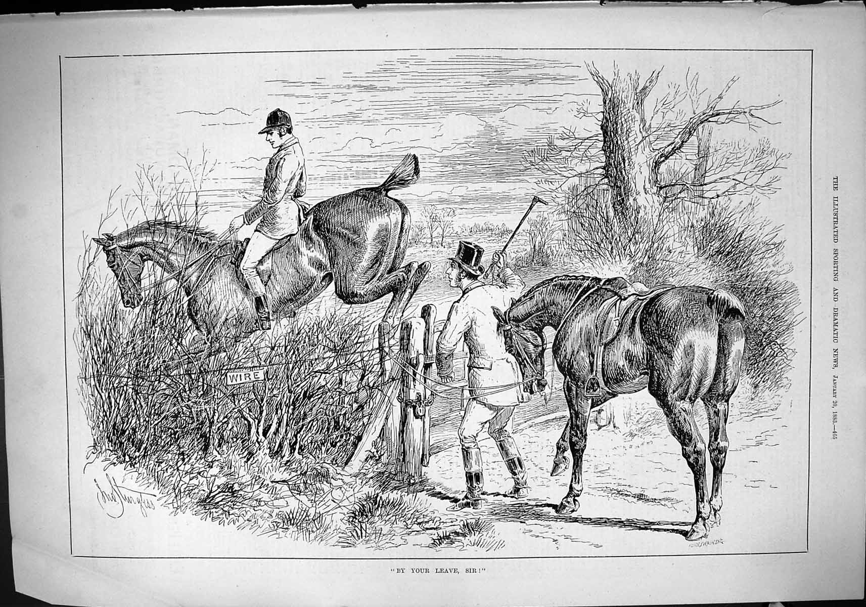 Old Sport 1883 Horses Hunting Jumping Wire Fence Gate Huntsmen Swain Victorian