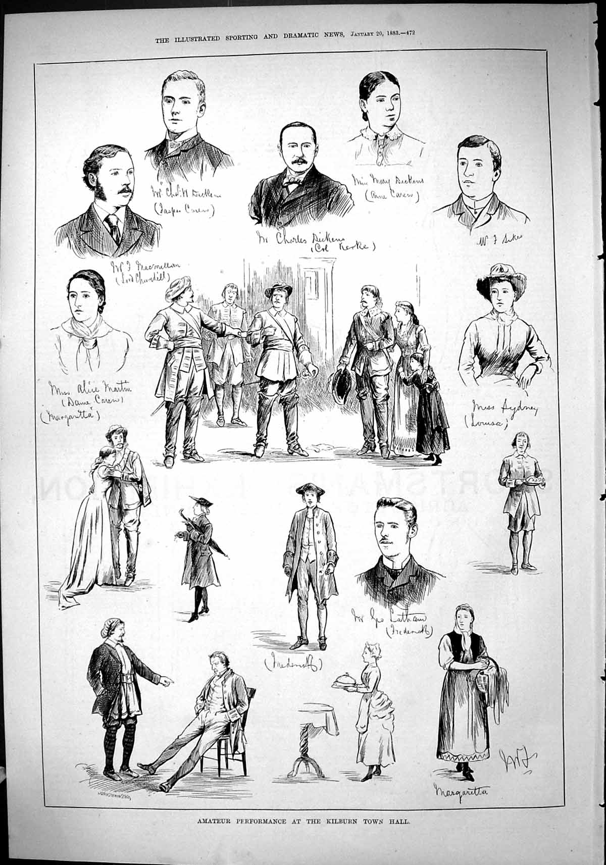 Old 1883 Amateur Performance Kilburn Town Hall Dickens Macmillan Mart Victorian