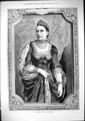 Original Old Antique Print 1883 Portrait Beautiful Lady Crown Princess Germany