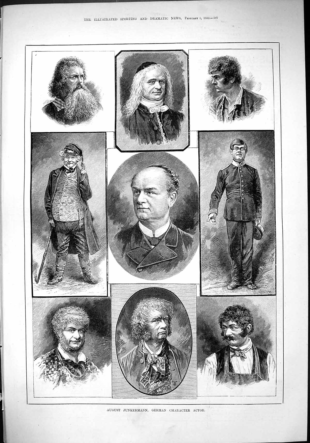 Old Antique Print 1883 August Junkermann German Character Actor Portraits 19th