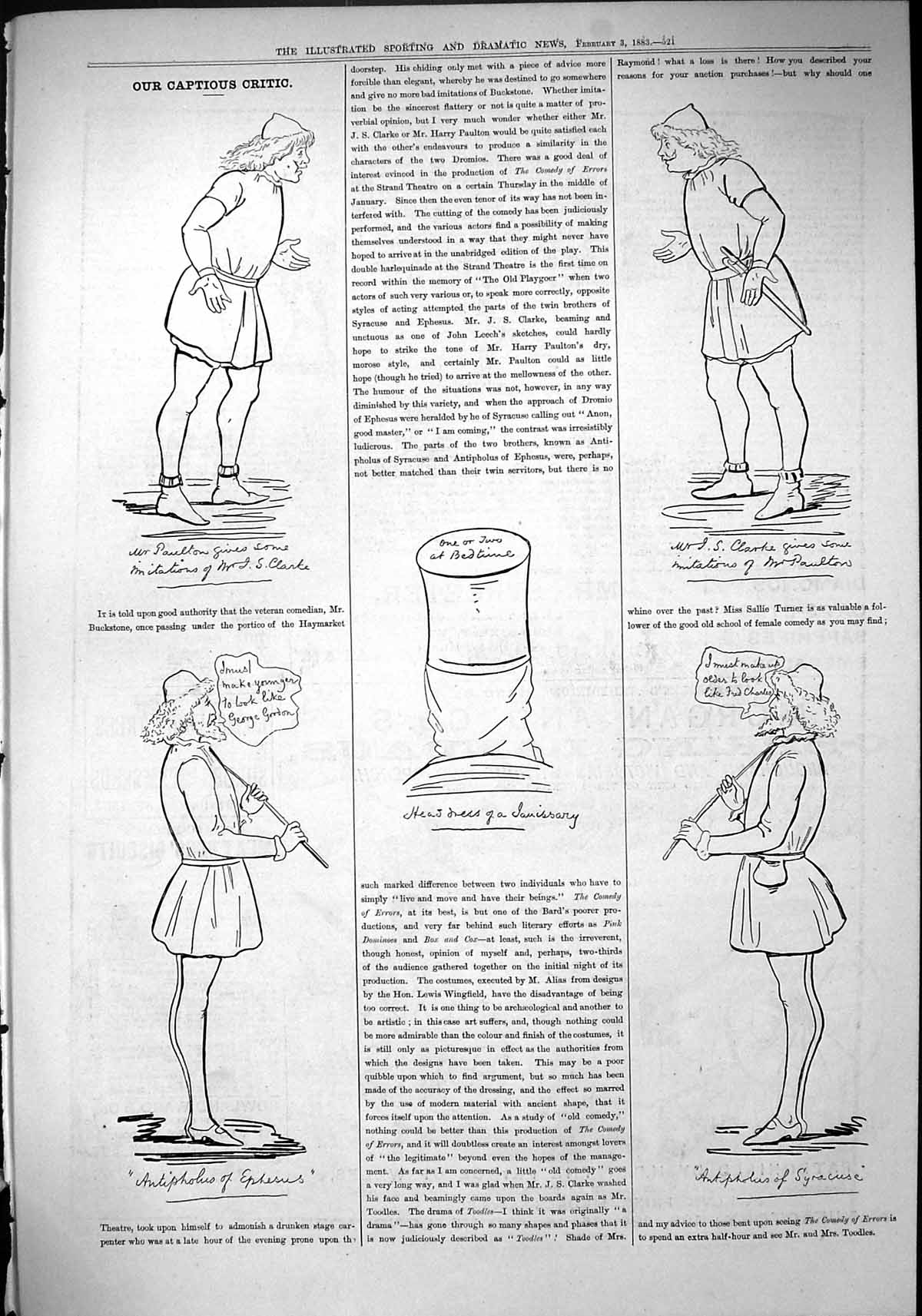 Old 1883 Captious Critic Antipholus Ephesus Clarke Theatre Illustrati Victorian