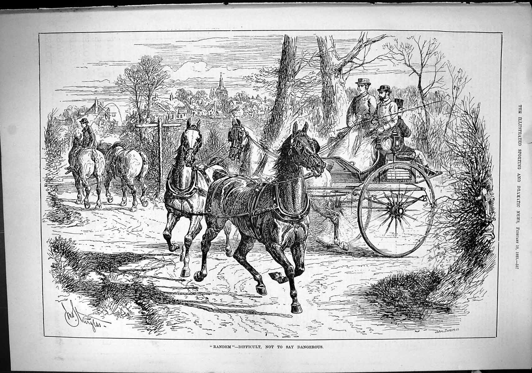 Antique Print 1883 Horses Transport Crossing Difficult Dangerous John Swain