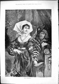 Original Old Antique Print 1883 Love'S Messenger Lady Man Romance Victorian