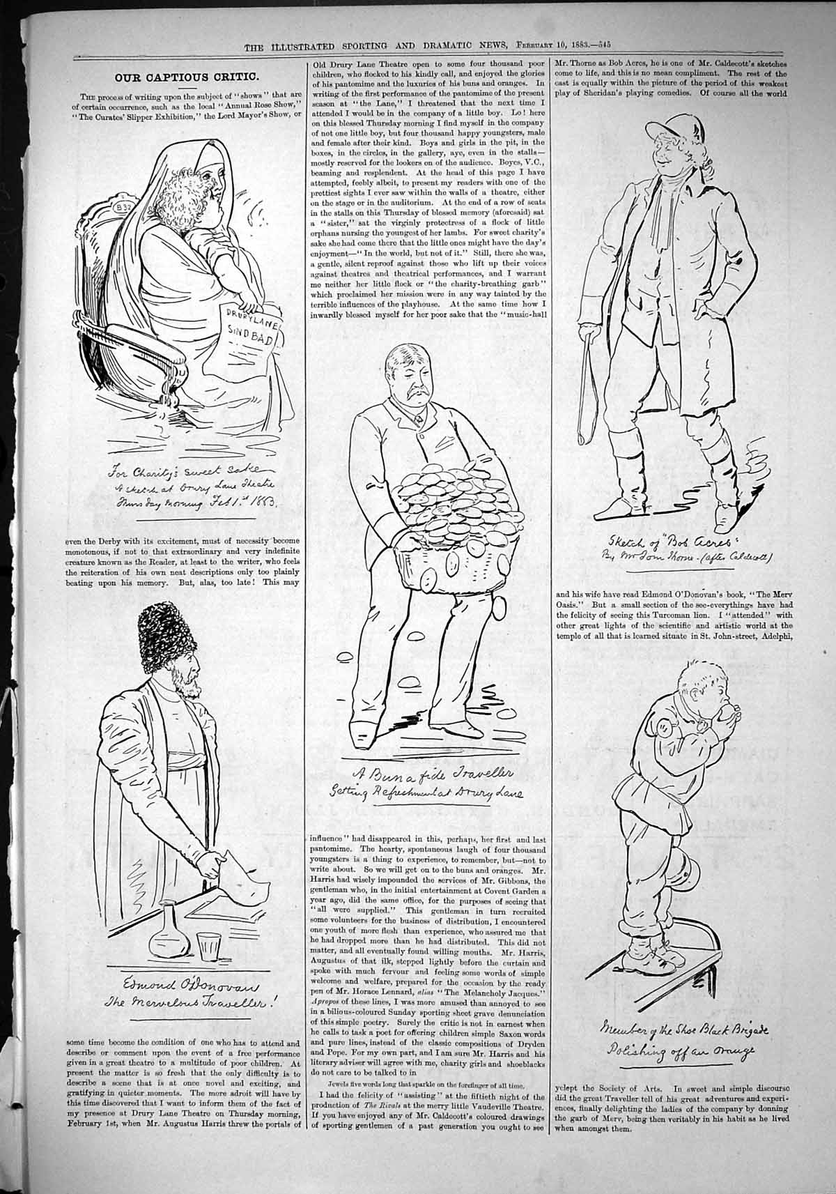 Old 1883 Captious Critic Bob Acres Edmond O'Donovan Drury Lane Theatr Victorian