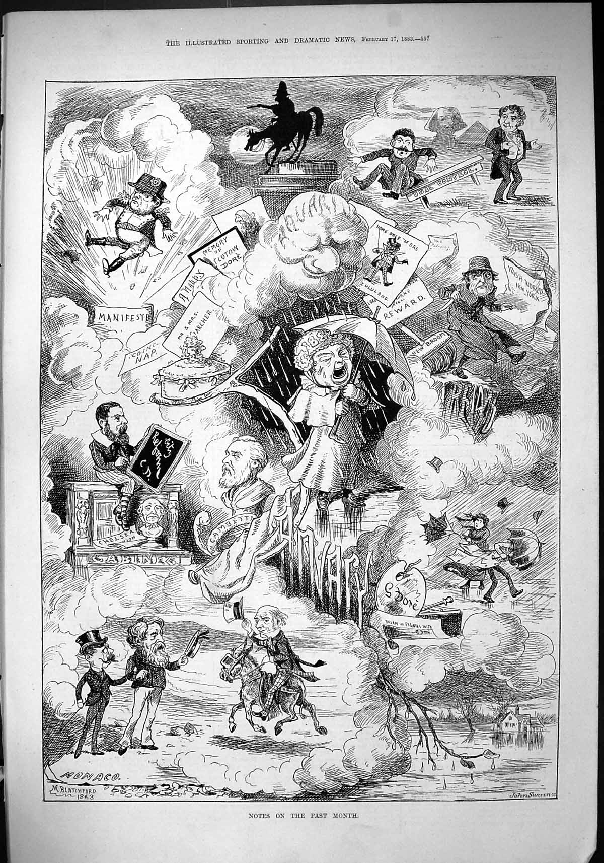 Old Antique Print 1883 Notes Past Month Theatre Entertainment Dore Monaco 19th